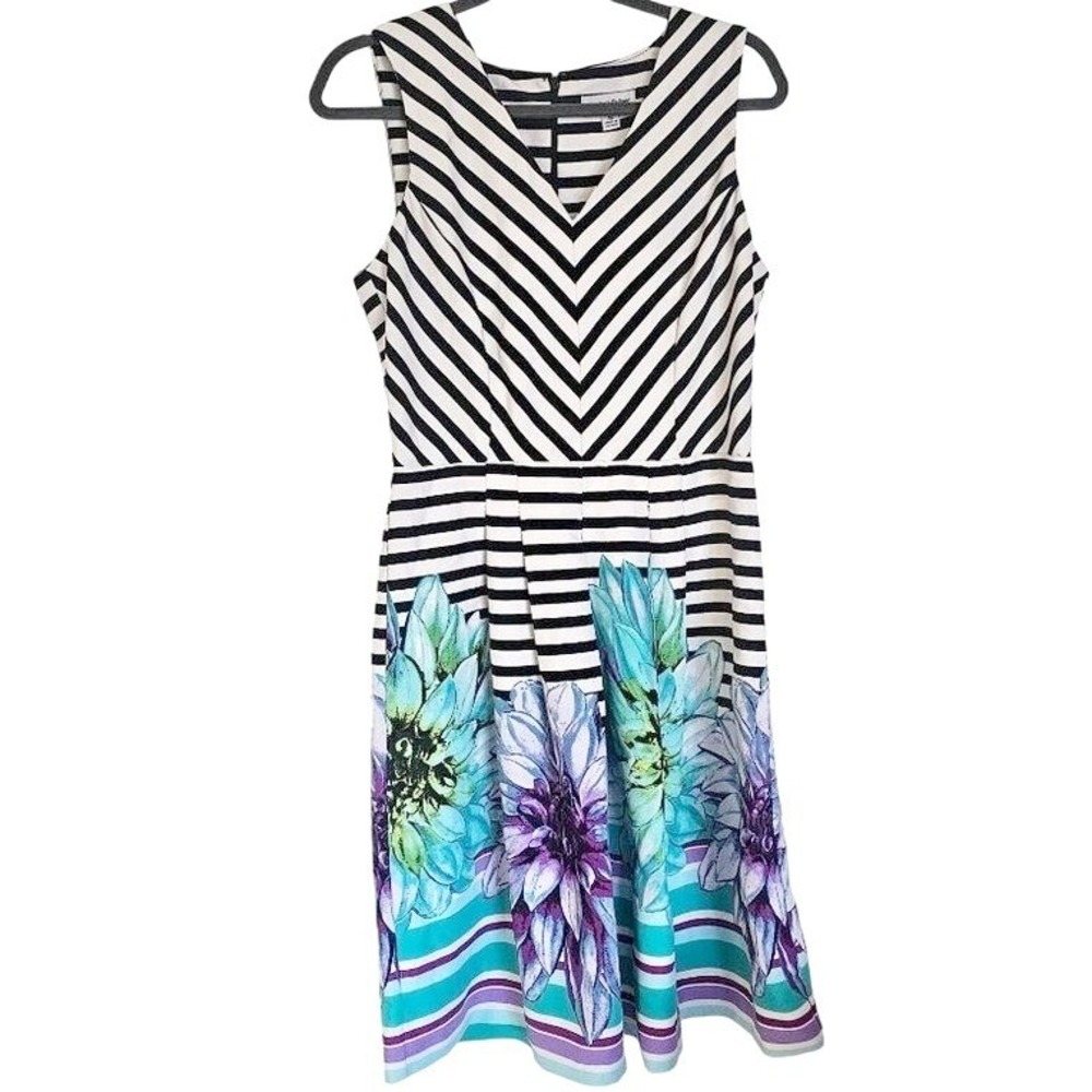 Shelby and Palmer Dress‎ Floral Stripped Size 10 Knee Length Sleeveless
